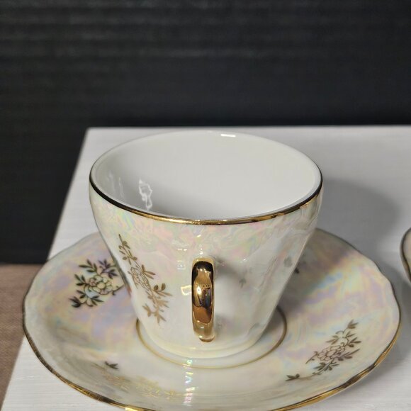 1950s Pair of Demitasse Tea Cups And Saucers With Lustreware Finish Englishman - Picture 3 of 13